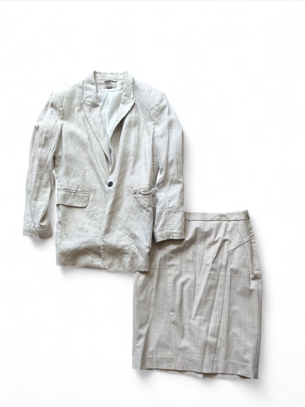 H&M Classic Women's Linen Blend Suit Jacket & Skirt Set - Light Beige